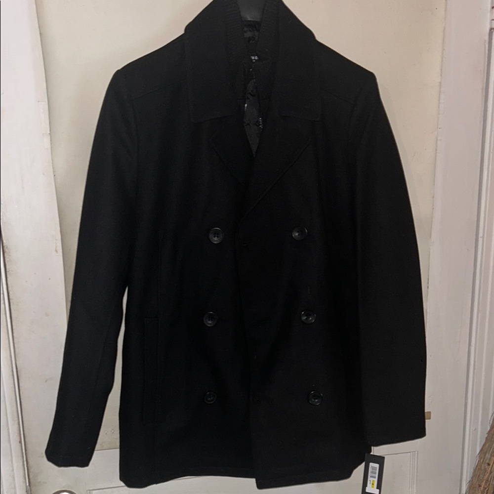 Kenneth Cole New York Black Peacoat Wool Blend - Picture 2 of 11